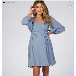 PinkBlush Light Blue Textured Dot Smocked Dress